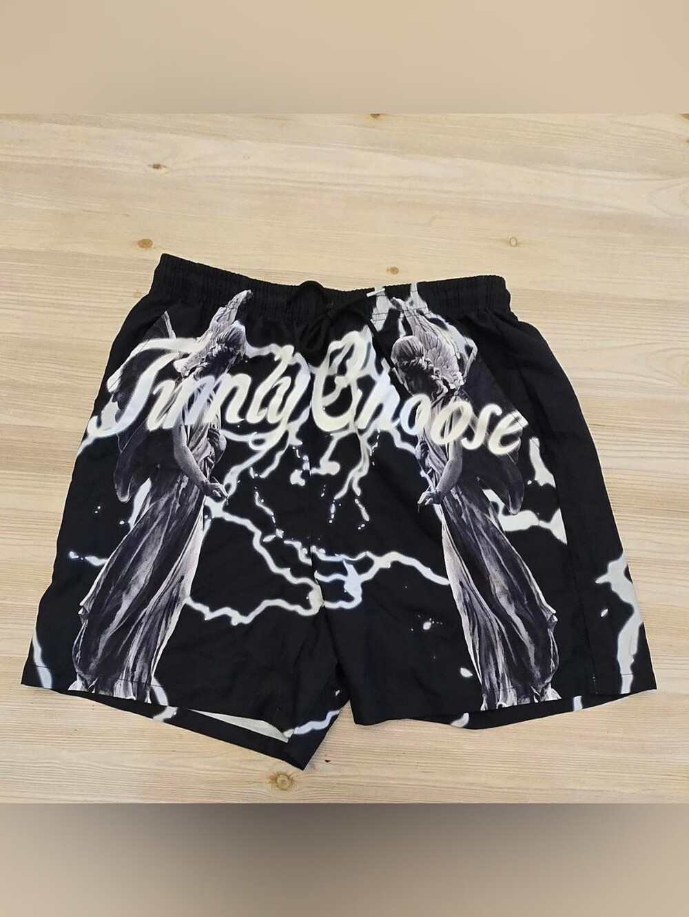 SHEIN Black Graphic Shorts with White Angel Print